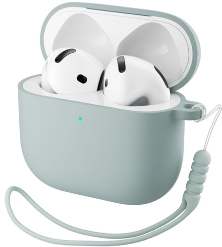 ORNARTO für AirPods 4 Hülle Silikon mit Lanyard - Agavengrün | Premium Flüssigsilikon, robuster PC-Kern, mit Lanyard, stoß- und kratzfest, große Farbauswahl