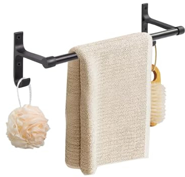 KYOEON 40cm Matt Schwarz Metall Handtuchhalter Wandmontage Handtuchhalter mit zwei Haken auf beiden Seiten für Badezimmer Küche Waschbecken