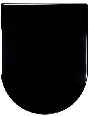 WC-Sitz mit Absenkautomatik, Schnellverschluss und verstellbaren Edelstahlscharnieren, D-Form/U-Form, Toilettensitz in Schwarz