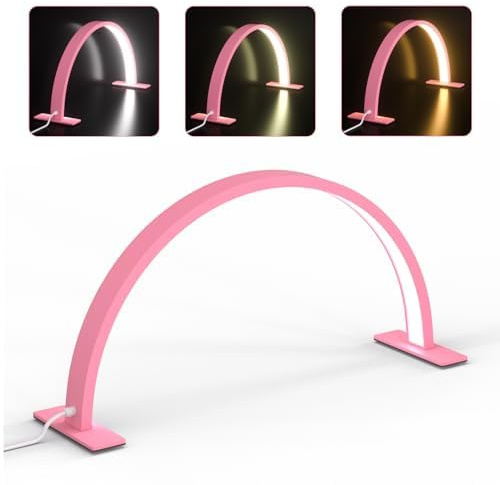 TwoWin Lampada per unghie con luce a mezza luna per scrivania, lampada tecnica per unghie a led, lampada da tavolo per estensione ciglia, tatuaggio, sopracciglia - Rosa