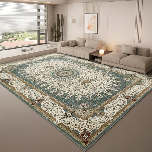 BedLooms Machine Washable Rugs Living Room 120 x 170 cm Large – Traditional Vintage Boho Rugs for Bedroom – Floral Design Teal Area Rug for Kids Room Lounge Short Pile Floor Carpet (Willow)