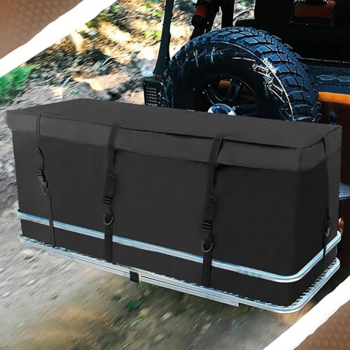 Gaxcent Heckbox für Anhängerkupplung Heckträger für Auto Fahrrad, Gepäckbox Dachtasche Transporttasche Transportbox, Klappbar Wasserdicht 600D Aufbewahrungsbox,Schwarz