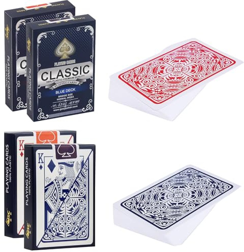 Snowtain Lot de 2 Cartes Poker Plastique,Jeu de Carte Poker Étanches,Bridge & Poker Playing Cards,Cartes de Poker en Plastique Professionnelles imperméables pour Jeux de Cartes .(Rouge/Bleu)