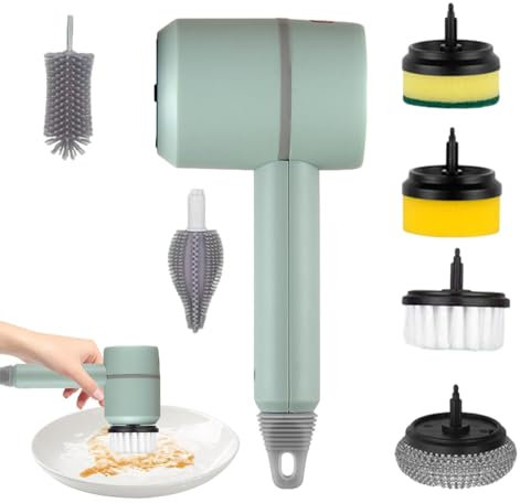 Purificador inalámbrico – Cepillo eléctrico de cocina portátil, cepillo de vajilla recargable | 6 cepillos reemplazables para baño, sala de estar, cocina, herramienta de limpieza eficaz para Cha