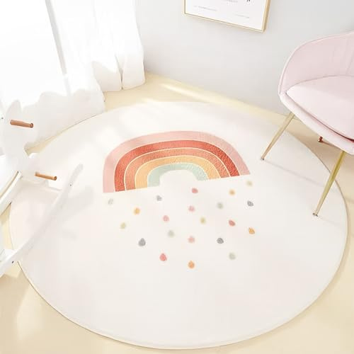 AIMECO Alfombra infantil redonda, 120 cm, suave, acogedora, alfombra para salón, niña, dormitorio, habitación infantil, fina, fácil de limpiar, diseño de arcoíris