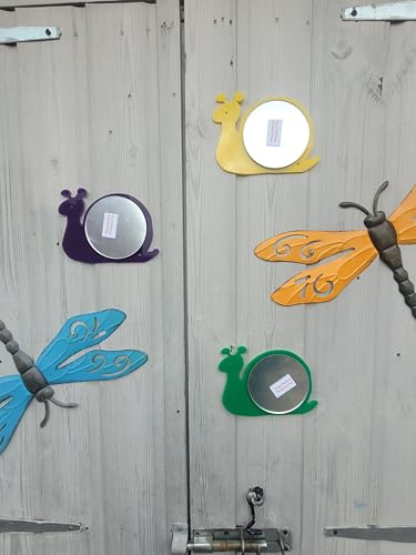 Decorative Garden Snail Mirrors, Set of 5, Colourful Acrylic Wall Art Sensory Garden Decor, dragonflies NOT included