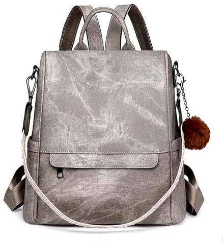 Puwuzixi Modischer Damenrucksack, wasserdicht, diebstahlsicher, leicht, Polyurethan, Reisen, Mehrzweck, wandelbar, Geldbörse, Schulterrucksack, Handtasche, Rucksack, grau, 42