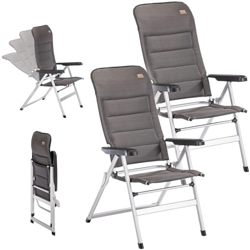 Skandika Klappstuhl Lepola | Campingstuhl faltbar aus Aluminium, Alu-Gartenstuhl, 7-Fach verstellbare Rückenlehne, 180kg belastbar, klappbar, hohe Lehne, Kopfstütze | Camping, Garten
