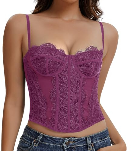 JoyGirl Corsetto Donna Bustier in Pizzo Corsetto Top Pancia Piatta Crop Top con Spalline Regolabili Top per Uscite-Feste-Club, XS