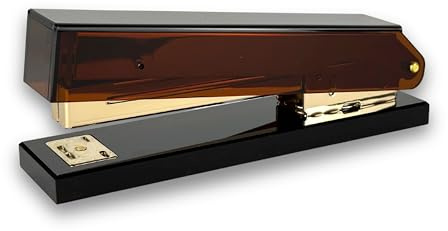 Grapadora Amber Gold, diseño elegante, capacidad de 25 hojas, cristal acrílico ámbar con detalles dorados