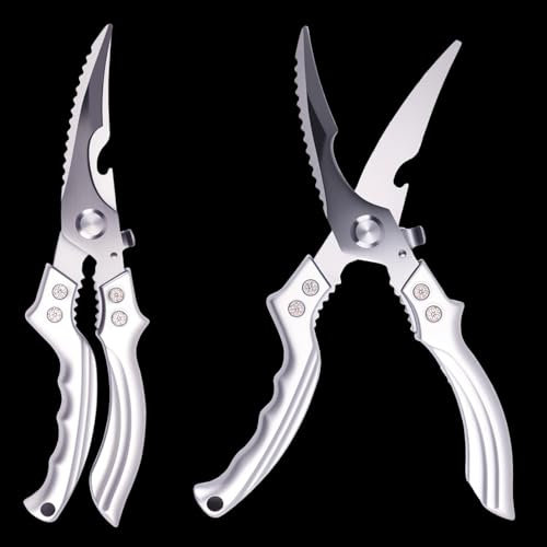 Qaixwuyi Tijeras de acero inoxidable para aves de corral, multiusos, modernas, plateadas, 24.7 x 6.8 cm