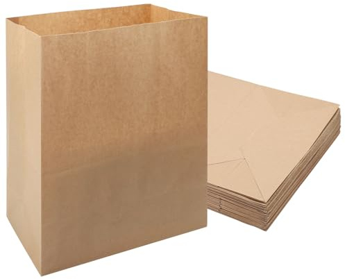 50PCS sac papier kraft, 33 x 24 x 14 cm sachet papier kraft, sac kraft avec poignée, sachet kraft craft Peut être utilisé pour emballer des bonbons, des noix, des légumes, du pain