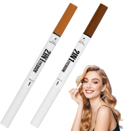 Ziyonix 2 en 1 Lápiz de Cejas Resistente al Agua Eyebrow Pencil Perfilador de Cejas Duradero Lápiz de Cejas de Doble Punta con Microblading (Marrón, Marrón Claro)