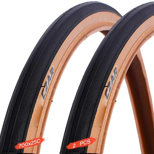YUMEIGE 700 25c Reifen 2er-Set braune Seiten Slick 700 x 25c Pannensichere Rennradreifen 700x25c 25-622 Drahtreifen for Vorder- und Hinterräder