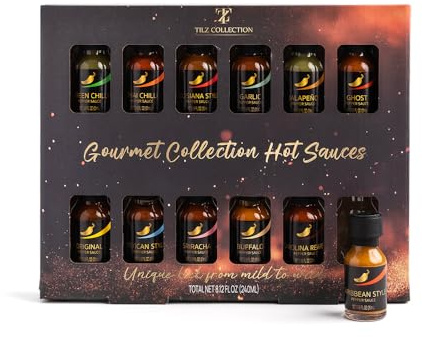Tilz, Hot Sauce Gift Set -12pk Chilli Sauce Gift Set |Spicy Hot Sauce, Christmas Food Gifts For Men, Women, BBQ, Wings Jalapeno, Habanero, Scotch Bonnet |Adult Christmas Gifts, Birthday Present, Vegan