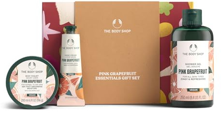 The Body Shop Pink Grapefruit Essentials Gift Set (Shower Gel 250ml + Body Yogurt 200ml + Hand Cream 30ml), Zesty Festive Trio with Pink Grapefruit Extract, Refreshing Body Care, Vegan