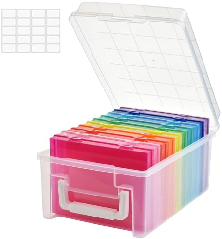 VITEVER Fotoaufbewahrungsbox mit Griff, 14x19cm Fotobox, Foto-Organizer, 10 innere Fotohalter, Fotoboxen, Foto-Organizer aus Kunststoff für Saatgut, Karten, Handwerk, Aufkleber(Color)