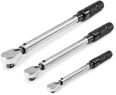 TEKTON TRQ95901 Micrometer Torque Wrench Set, 1/4, 3/8, 1/2-Inch Drive, Dual-Direction-Micrometer Torque Wrench Set, 3-Piece (50.8-508 cm, 30.5 m, 12.2-61 m)