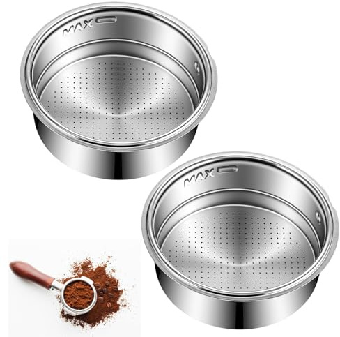 2PCS Reusable 51mm Filter Basket, Stainless Steel Coffee Portafilter Basket Double Layer Pressurized Espresso Filter Compatible with Delonghi and Breville for 51mm Coffee Machines Parts