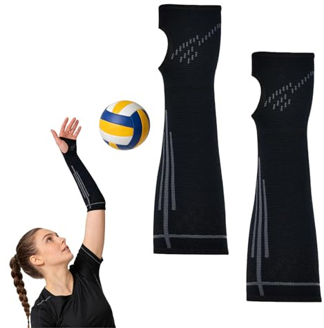 KEORHEZ Volleyball-Armschoner, Volleyballarm Ärmel Damen mit Silikonstreifen,volleyball Kompression Ärmel Sport Unterarm Armel, armschützer volley ball Kinder (Schwarz)
