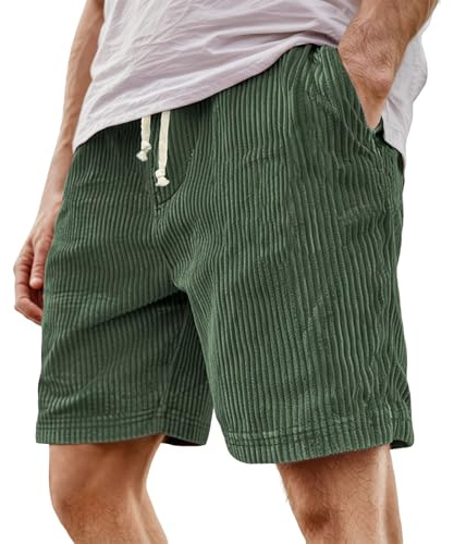 Generico Corduroy Pantaloncini Corti da Uomo per Il Tempo Libero Estivo in Cotone Casual con Vita Elasticizzata e Tasche Coulisse S-5XL