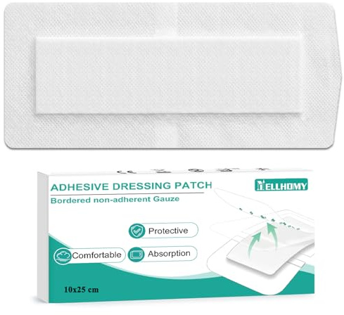 Groß Wundpflaster Steril 10x25cm,10 Stück Einzeln Verpackt | Selbstklebender Wundverband mit saugfähigem Pad, Atmungsaktive Vliesstoff Pflaster für empfindliche Haut