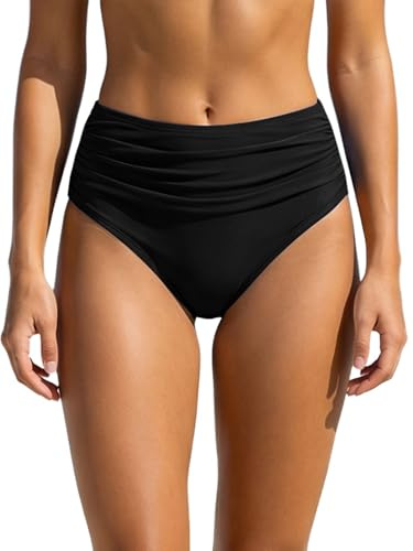 Charmo Womens Bikini Bottoms High Waist Ruched Swimsuit Briefs | Tummy Control, UPF 50+, Breathable, Quick-drying, Beach, Swimming, Tankini Bottom