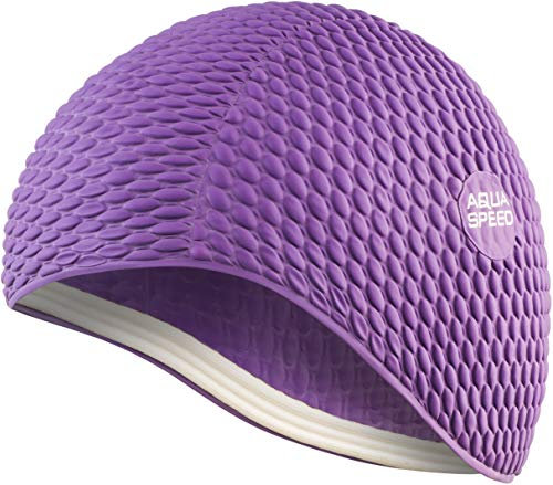 Aqua Speed Schwimmhaube Latex | Badekappe Damen Mädchen | Schwimmkappe Lange Haare | Bademütze | Badehaube | Schwimmmütze wasserdicht | Womens Swimming Cap | Latex | Flieder 09 | Bombastic