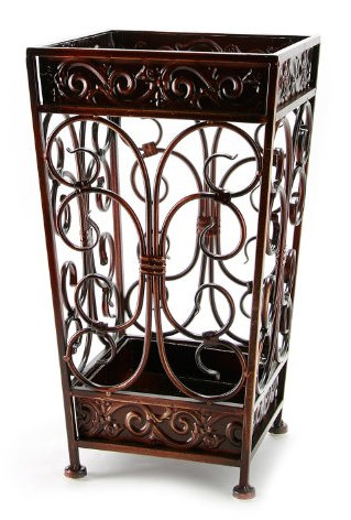 Brelso Super Quality Umbrella Stand, Umbrella Holder, Antique Look Metal, Entry Hallway Décor, Square Style, w/Removable Drip Tray. (Mahogany)