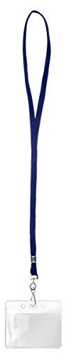 Karteo Ausweishülle Din A7 mit Schlüsselband marineblau [10 Stück] Kartenhalter mit Kartenhülle für Ausweise Dienstausweise