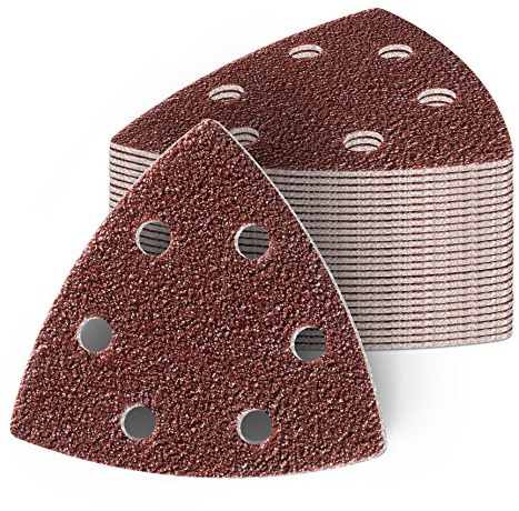 50 Stück Delta Schleifdreiecke 93x93x93 mm Deltaschleifer P80 Körnung, 6 Loch, red Film, Haft Klett Schleifpapier