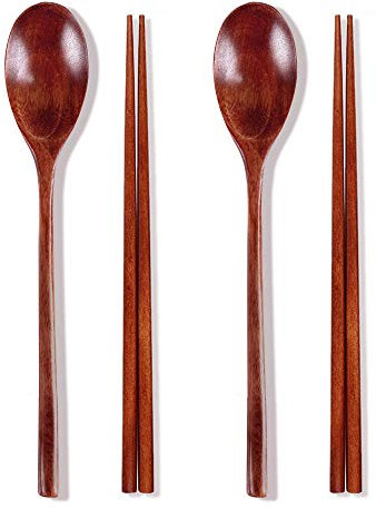 Ecloud Shop® Woden spoon chopsticks sets Korean dinnerware combinations 2pcs