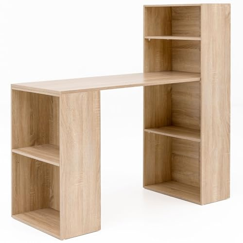 Wohnling Schreibtisch 120x53x120 cm Sonoma mit Regal | Computertisch mit Ablagefächern, Schreibtischregal integriert, PC-Tisch schlicht für Homeoffice und Jugendzimmer