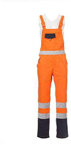 PAYPER Skill Tuta Pettorina da Lavoro Alta visibilità Unisex Uomo Donna Misto Cotone Poliestere Bretelle Elasticizzate Apertura Laterale Tasche al Petto Arancione Fluo/Blu Navy (XXL)