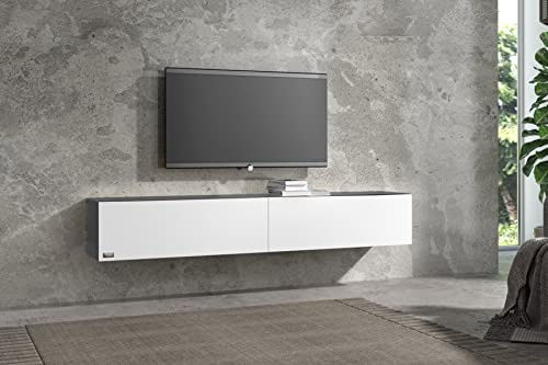 Wuun® TV Lowboard TV Board hängend I 100cm-280cm I Hängeschrank Wohnwand/Somero I Schwarz-Matt/Weiß-Matt I 180cm