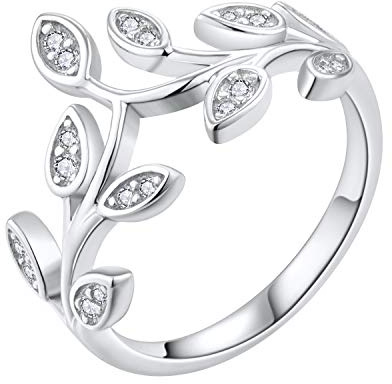 starchenie 925 Sterling Silver Leaf Ring Women Tree Vine Band Ring Cubic Zirconia, Engagement Ring for Love