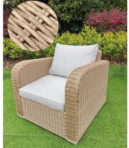 LEBENSwohnART Lounge Sessel VITA in Natural rundes Polyrattan Armlehnsessel Gartenmöbel