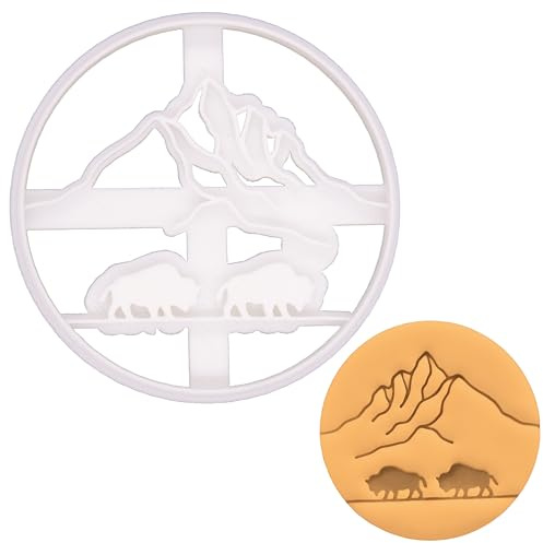 BAKERLOGY Bisons in Great Plains Cookie Cutter - Detailed Biscuit Cutter Design for Baking and Crafts, Ideal on Fondant, Dough, Clay