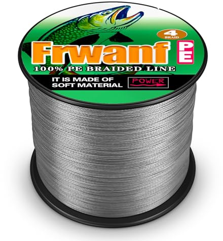 Frwanf Geflochtene Angelschnur, 4 Stränge, kein Dehnen, geringer Speicher, 0,20 mm, 9 kg, Meeresangeln, Flussangeln, Salzwasser, UHMWPE-Faser-Angelschnur, Grau