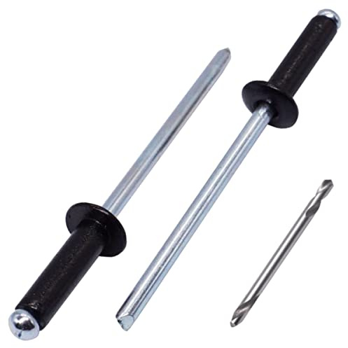 SKIR'CO (80 Stück) Blindnieten lackiert 4,0 x 12 mm, Aluminium Popnieten, Bohrer enthalten (Tiefschwarz RAL 9005)