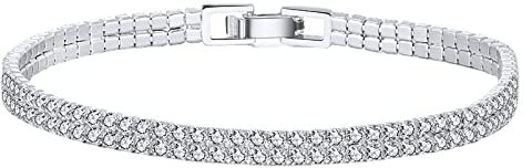 Damen Armband,Tennisarmband Aus 925Er Sterlingsilber, Zweireihig, Mikrobesatz, Zirkon, Diamant, X-Link-Armbänder, Exquisites Freundschaftsarmband, Leichter Luxusschmuck Für Damen, Herren, 17,8 Cm