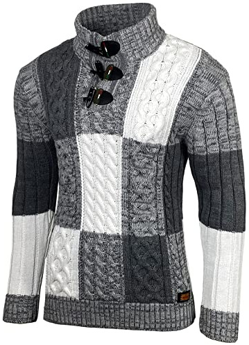 Maglione da uomo a maglia grossa, colletto alto, giacca invernale per il tempo libero, motivo mélange, felpa B-51112, grigio., XL