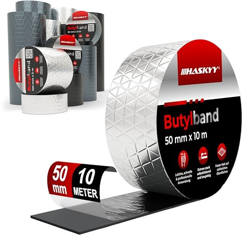 HASKYY Butylband Dachband Dachreparatur 50 mm x 10 lfm Butyl-Tape Aluband Reparaturband Dichtband