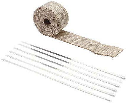 Motorrad Hitze Schild Hülle 5m / 10m / 15m Thermisches Auspuffkopf-Rohrband Wärmeisolierende Wickelband-feuerfeste Stoffwalze mit dauerhaftem Stahl-Krawatten-Kit Auspuffband (Color : 25mm 15M Beige)