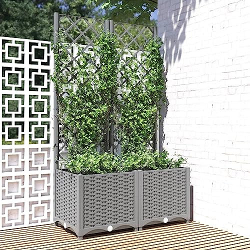 LAPOOH Jardinière avec Treillis Gris Clair 80x40x136 cm PP,Jardinières,Jardinieres Exterieur,Bac Jardiniere,Bac à Fleurs Extérieur,Jardinieres Balcon
