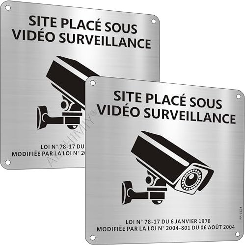 Panneau Camera Surveillance Aluminium 15×15 cm, 2 Pièces Site Sous Video Surveillance Panneau Adhesif, Avec Trous Percés