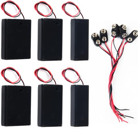 Stemedu Caja de soporte de batería AAA de 2/3/4 x 1,5 V con cables de alambre, 6 cajas de batería AAA con interruptor de encendido/apagado, 5 piezas de 9 V tipo I tipo I de 9 V con hebilla de clip de