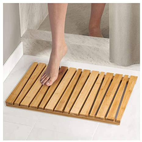 Natural Wood Bath Shower Mat,Bamboo Bath Mat, Anti-Slip Wooden Grating Duck Board Bathroom, Waterproof Floor Mat for Indoor and Outdoor Use Easy Storage, Customizable,75x85cm/30x33in