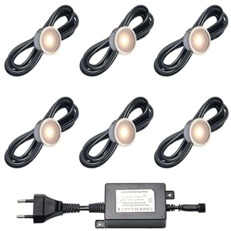 LED Bodeneinbaustrahler Alfena | Bodeneinbauleuchten - Bodenstrahler - Bodenleuchte - Bodenlampe - Gartenbeleuchtung | 0,4W - Edelstahl - Rund - Außen - 230V - IP67 - Warmweiß | Set mit 6 Stück