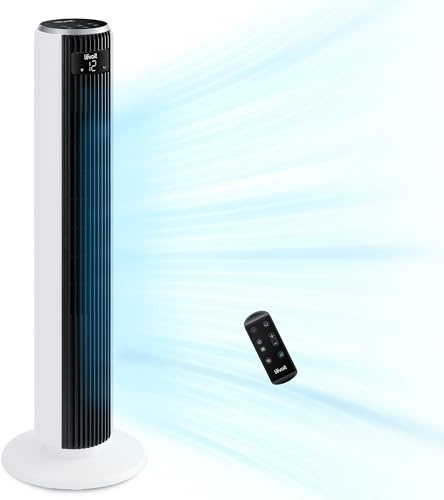 LEVOIT 20dB Tower Fan for Bedroom, Powerful Velocity Fan, 90° Oscillating Cooling Fans for Home, 12 Speeds, Bladeless, Remote Control,light gray